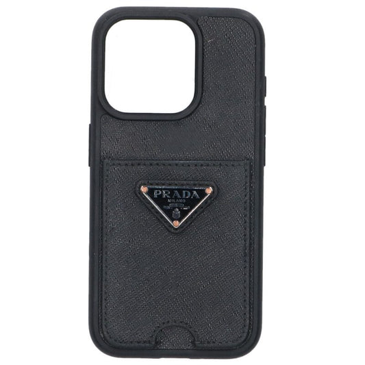 PRADA iPhone 15 Pro Triangle Logo Saffiano Case Black