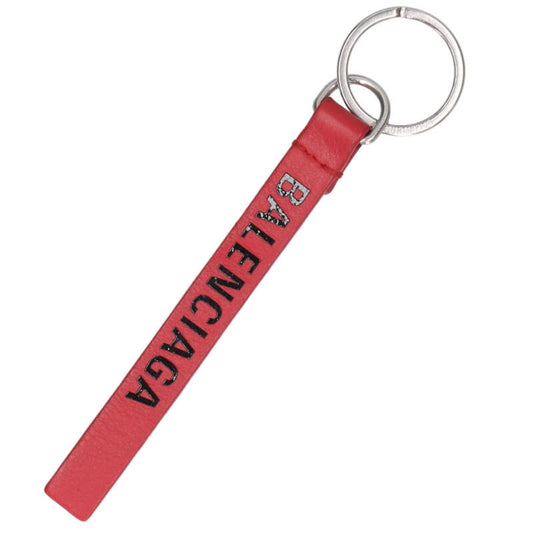 Balenciaga Everyday Logo Print Leather Keyring Red