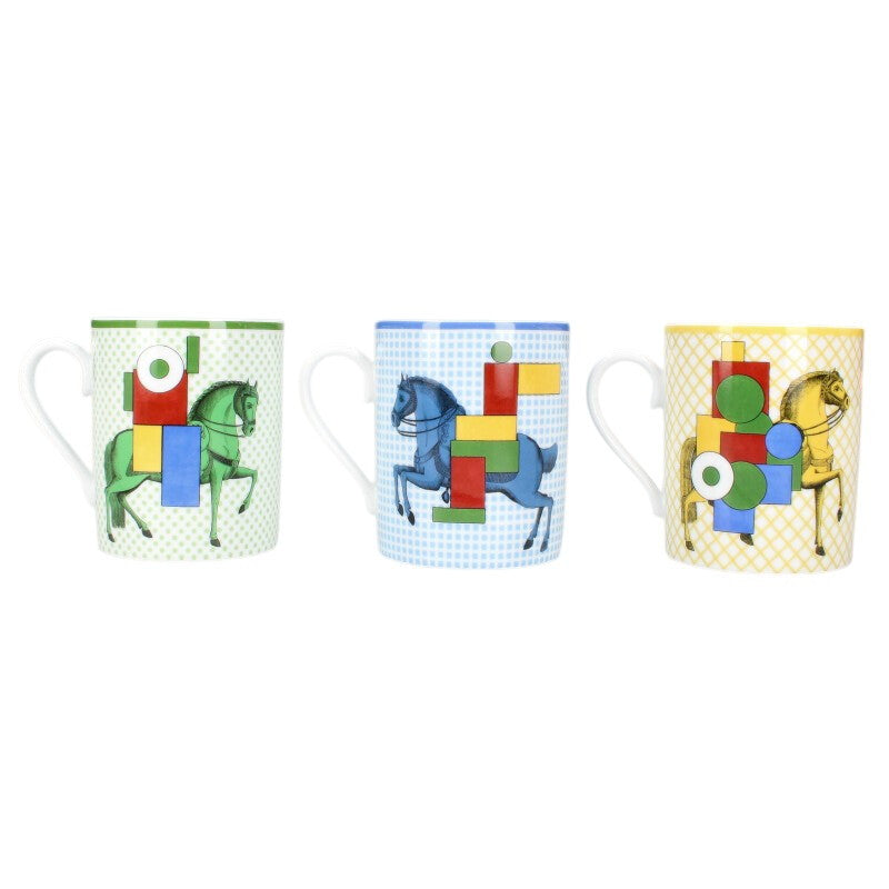 HERMES CAVALIER EN FORMES Horse Design Mug Set Multi