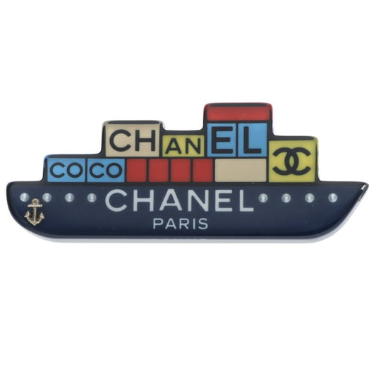 CHANEL Coco Mark Logo Ferry Motif Brooch Navy/Multi