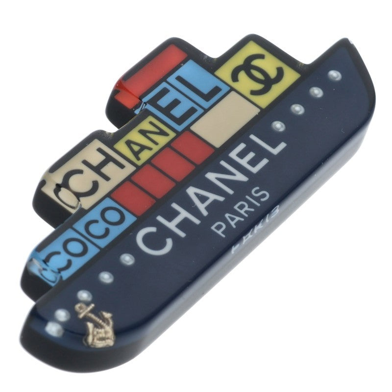 CHANEL Coco Mark Logo Ferry Motif Brooch Navy/Multi