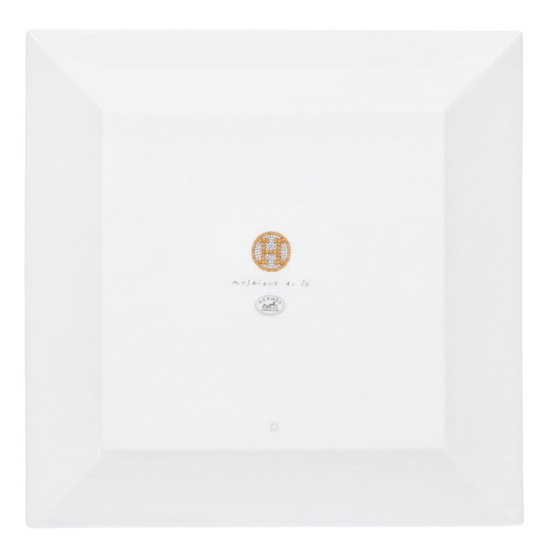 HERMES Petit Carré Mosaic Pattern Plate White Orange