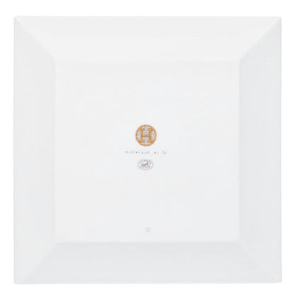 HERMES Petit Carré Mosaic Pattern Plate White Orange