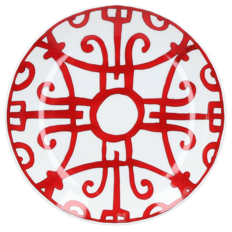 HERMES Gadalkivir No4 Pattern Bread Plate White x Red