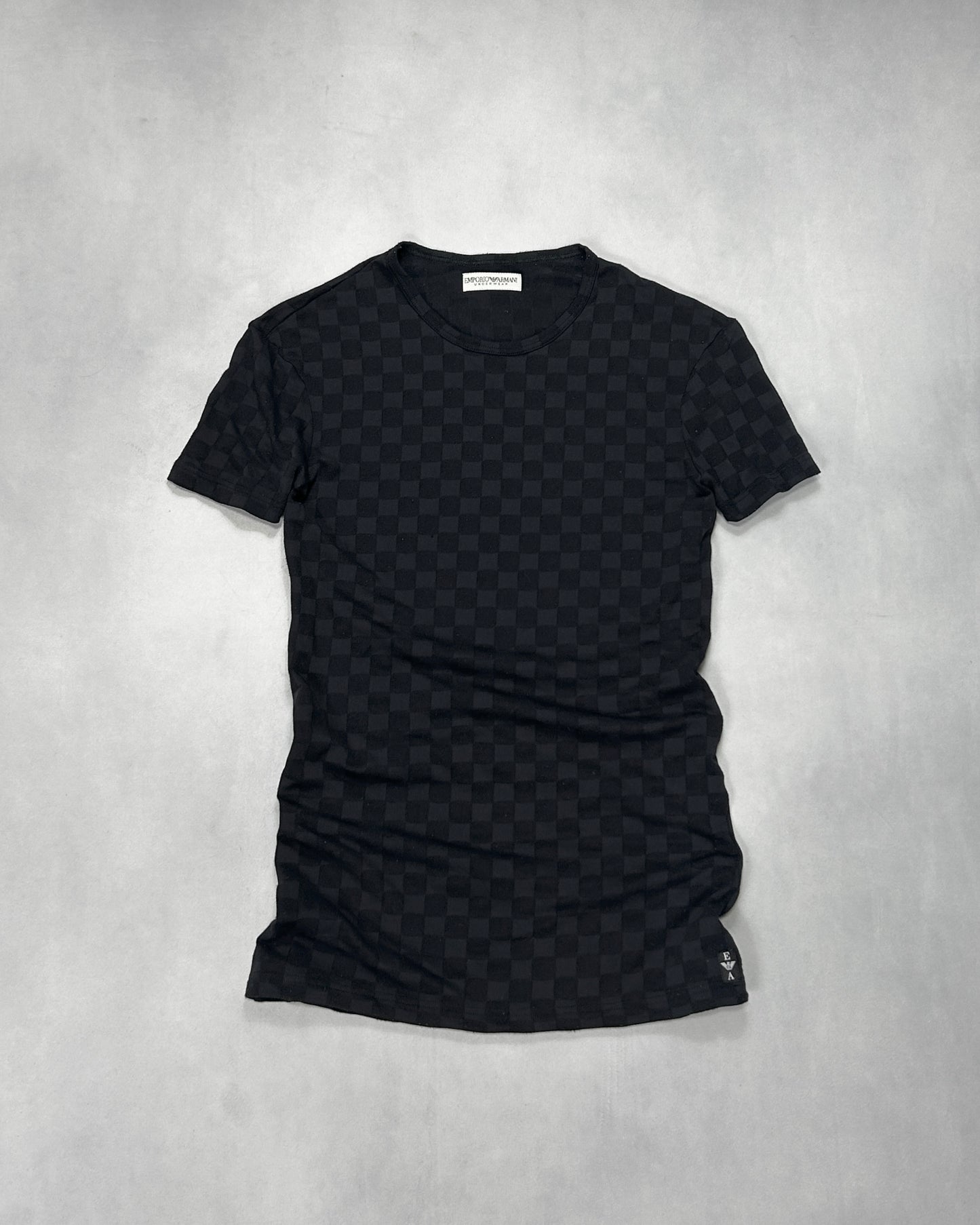 Emporio Armani Black Plaid Stretch Nylon T-Shirt Size L