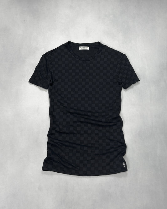 Emporio Armani Black Plaid Stretch Nylon T-Shirt Size L