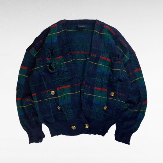 KRISS 90s Remake Boro Double Breasted Check Cardigan Size L