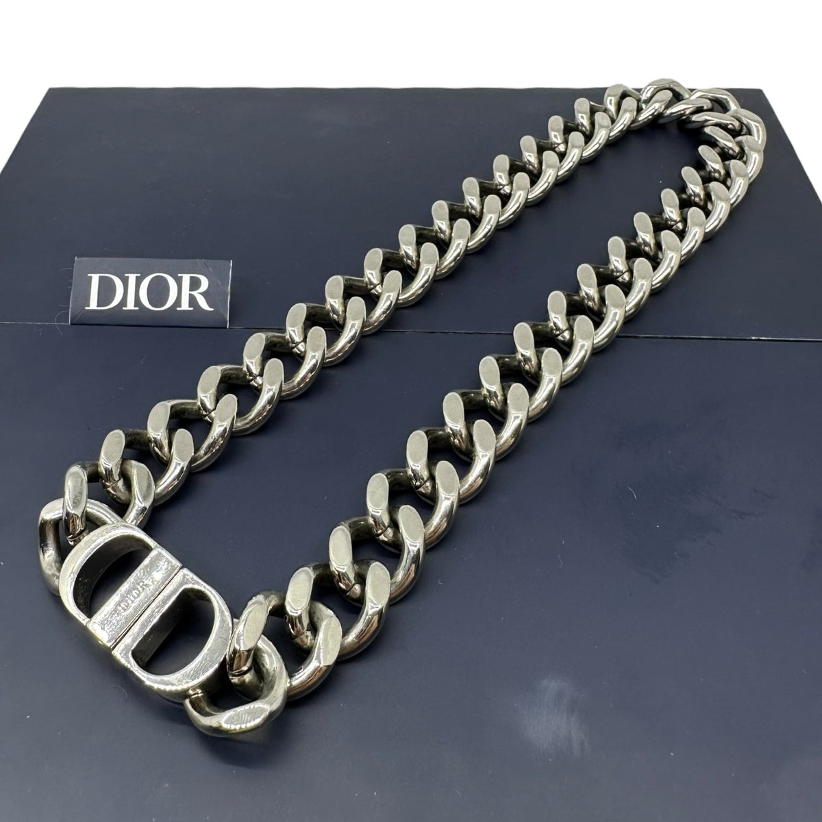 Christian Dior CD ICON Chain Link Necklace Silver