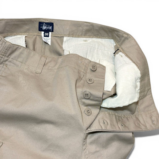 Vintage 90s Stussy Cotton Cargo Pants Beige Drawcord Size 36