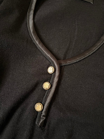 DOLCE & GABBANA Virgin Wool Gold Cardigan Black