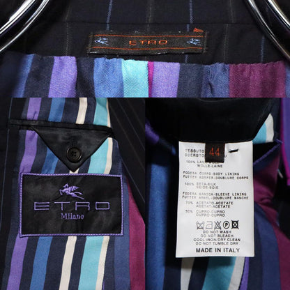 Etro Blue Multicolor Striped Lining Wool Silk Suit Size 44