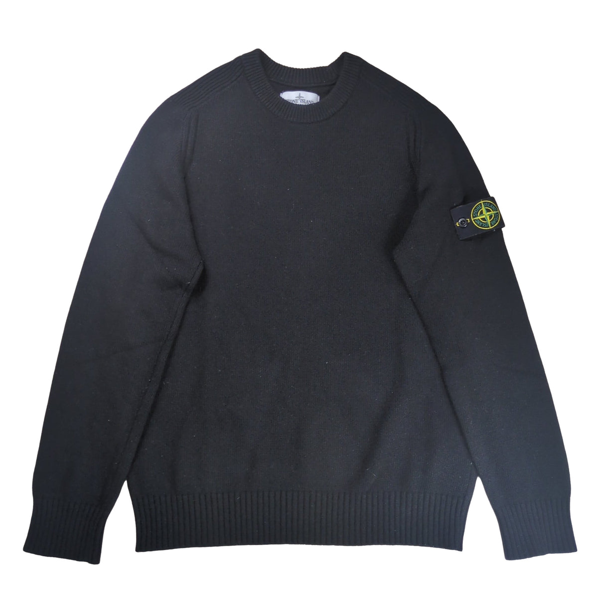 STONE ISLAND Logo Patch Crew Neck Wool Sweater Black Size L