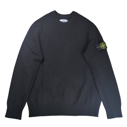 STONE ISLAND Logo Patch Crew Neck Wool Sweater Black Size L