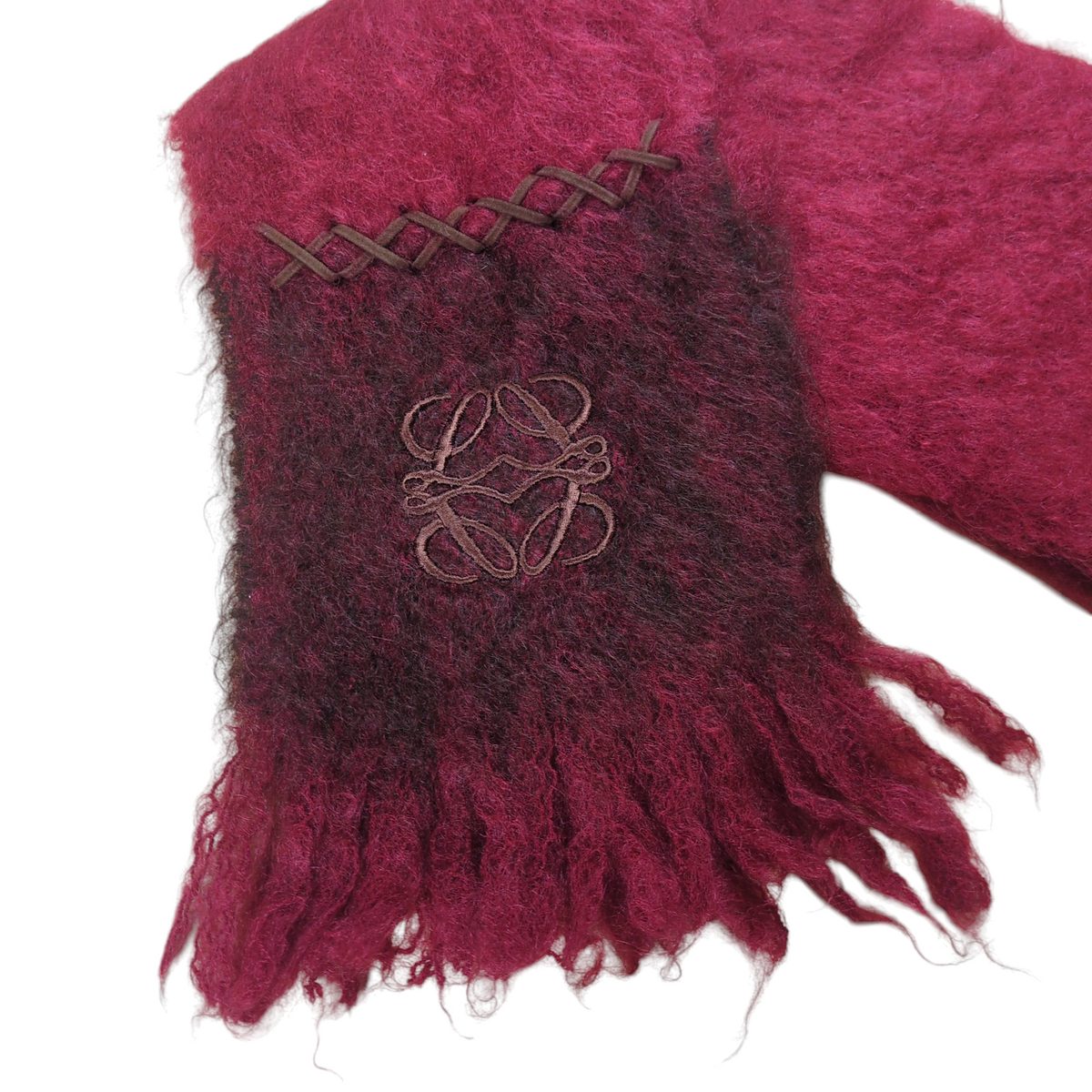 LOEWE Bordeaux Anagram Mohair Fringe Muffler