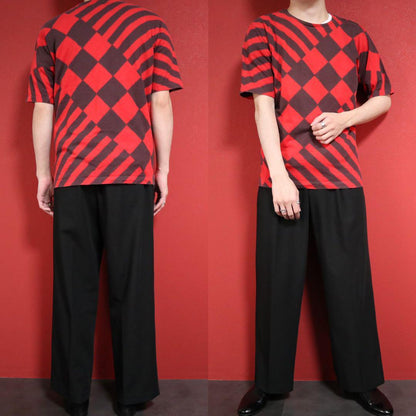 Issey Miyake Bleached Tie-dye Stripe Check T-Shirt Size 2