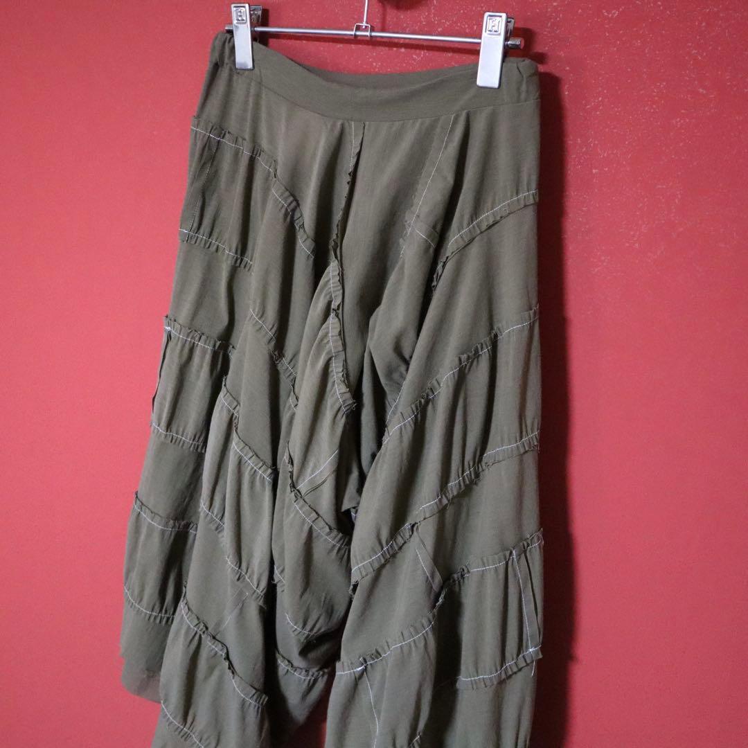 Y's Green Asymmetrical Stitch Wide Sarouel Pants Size 2