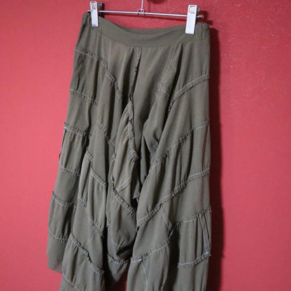 Y's Green Asymmetrical Stitch Wide Sarouel Pants Size 2