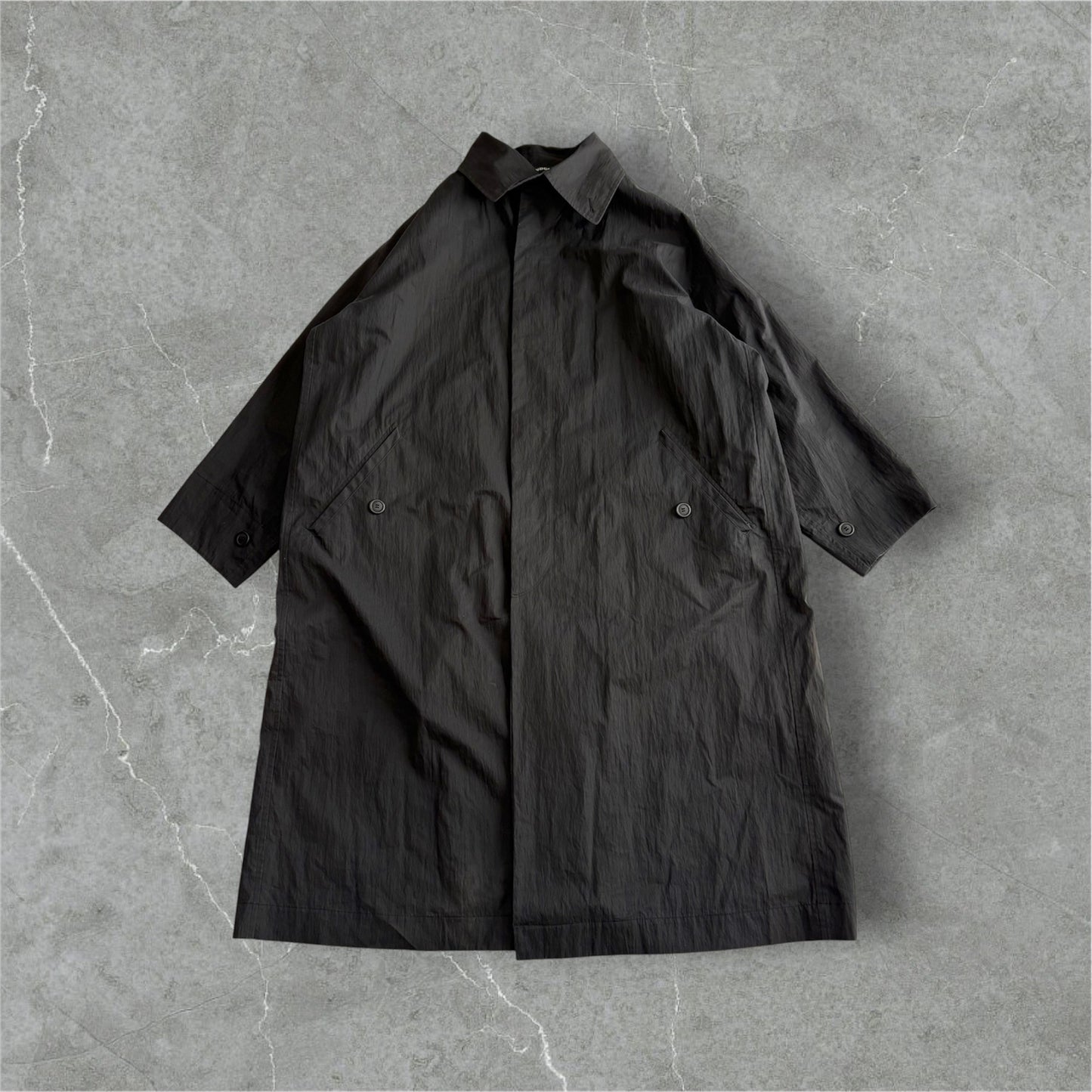 WINDCOAT 90s-00s Black Cotton/Nylon Overcoat Size L