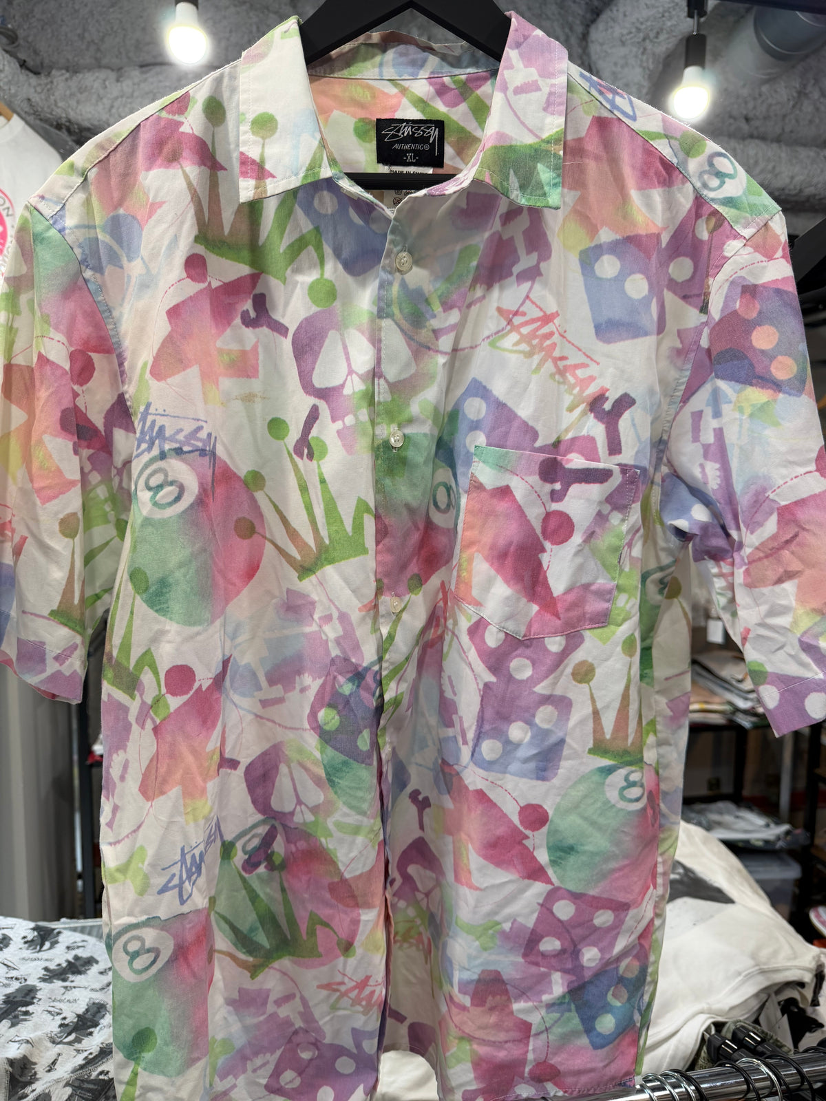 Stussy All Over Print Short Sleeve Shirt Size XL