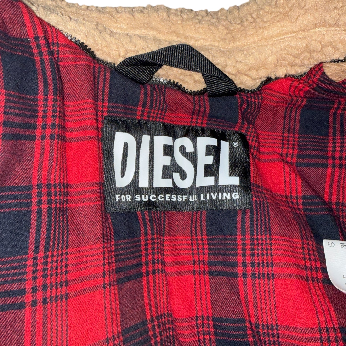 DIESEL Patchwork Boa Fleece Jacket Check Lining Size XS