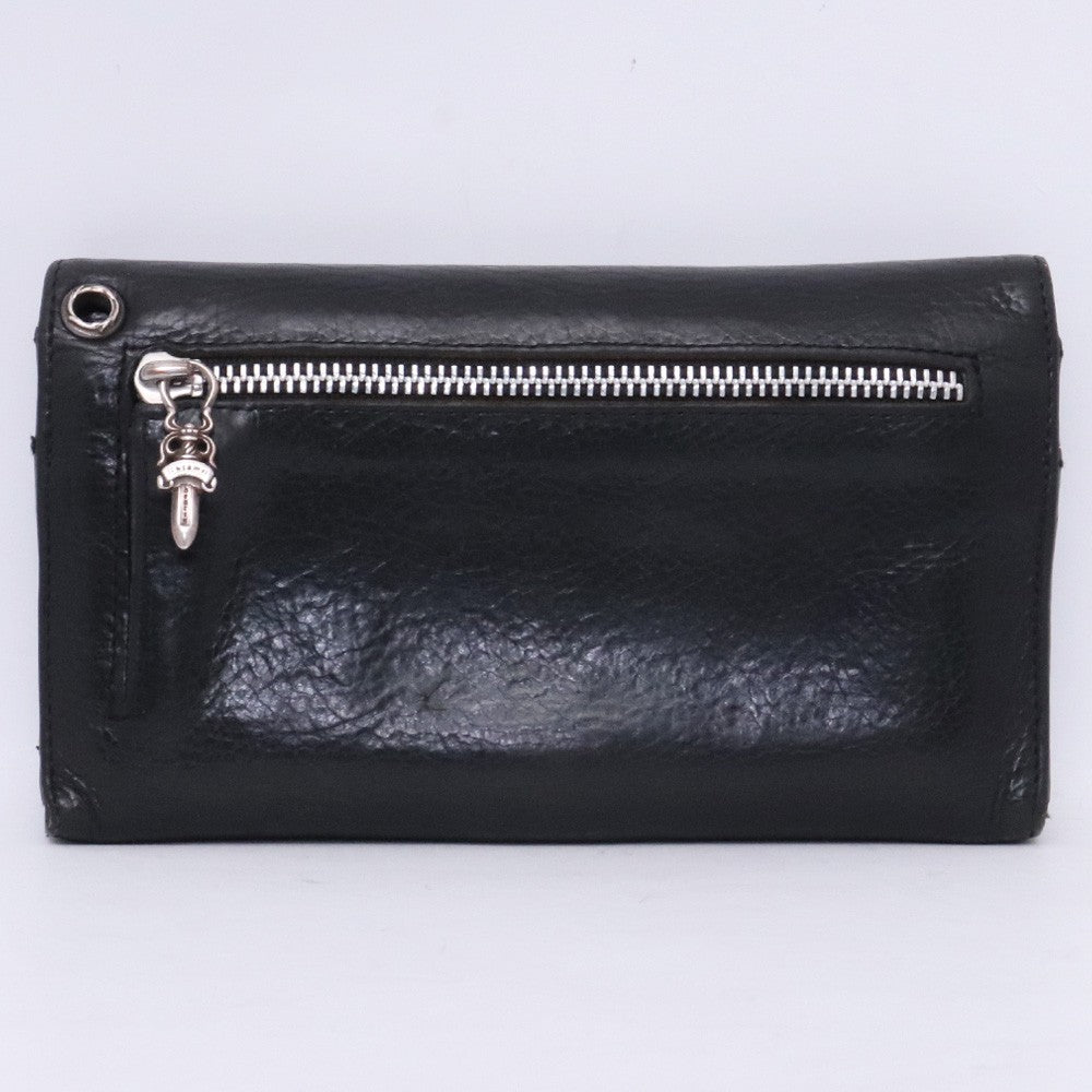 CHROME HEARTS Wave Wallet Cross Button Leather Black Size F