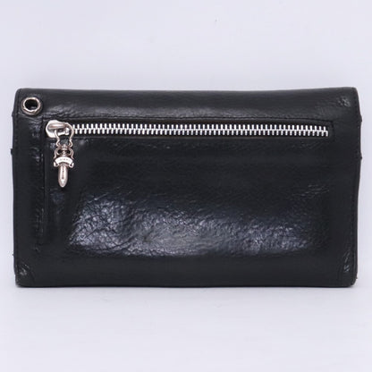 CHROME HEARTS Wave Wallet Cross Button Leather Black Size F