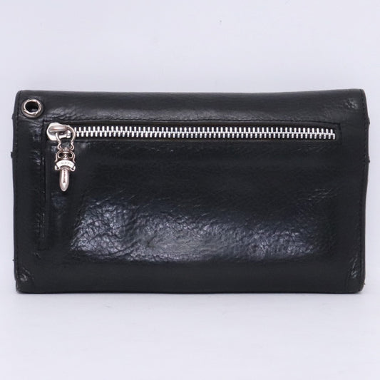 CHROME HEARTS Wave Wallet Cross Button Leather Black Size F