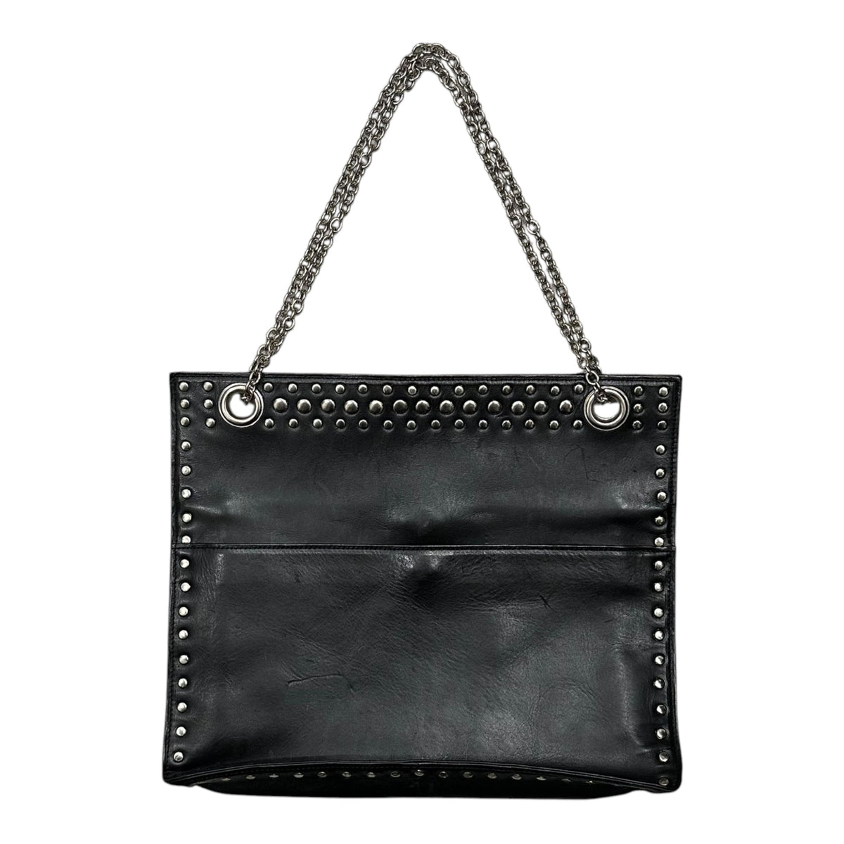 Y's Leather Stud Double-Chain Shoulder Bag