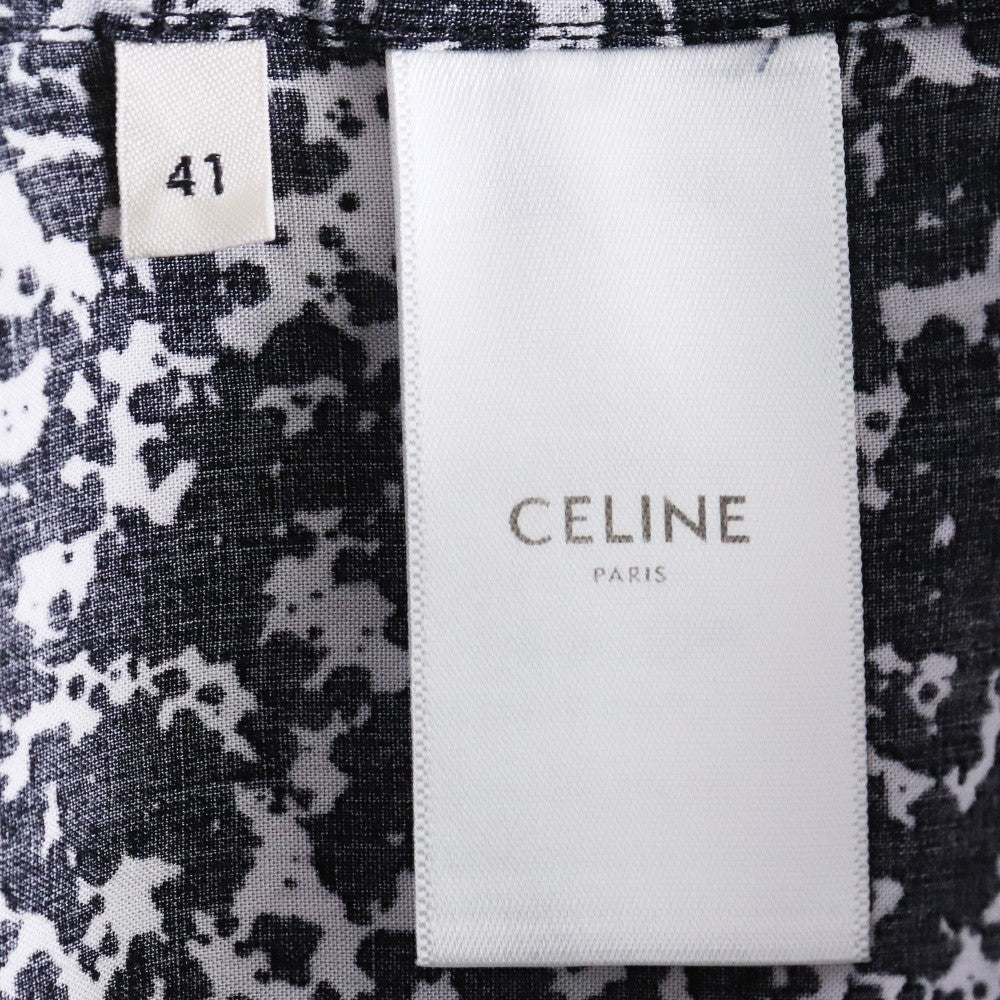 CELINE 19AW Splatter Print Viscose Shirt Black Size 42