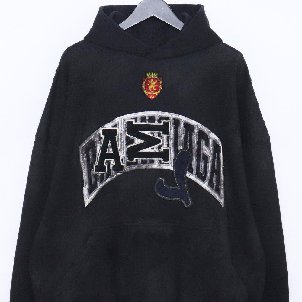 BALENCIAGA SKATER HOODIE Distressed Patch Black Size 2