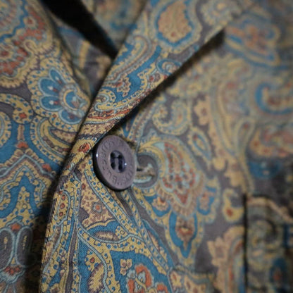 Burberrys 90s Green Paisley Open Collar Shirt Size M