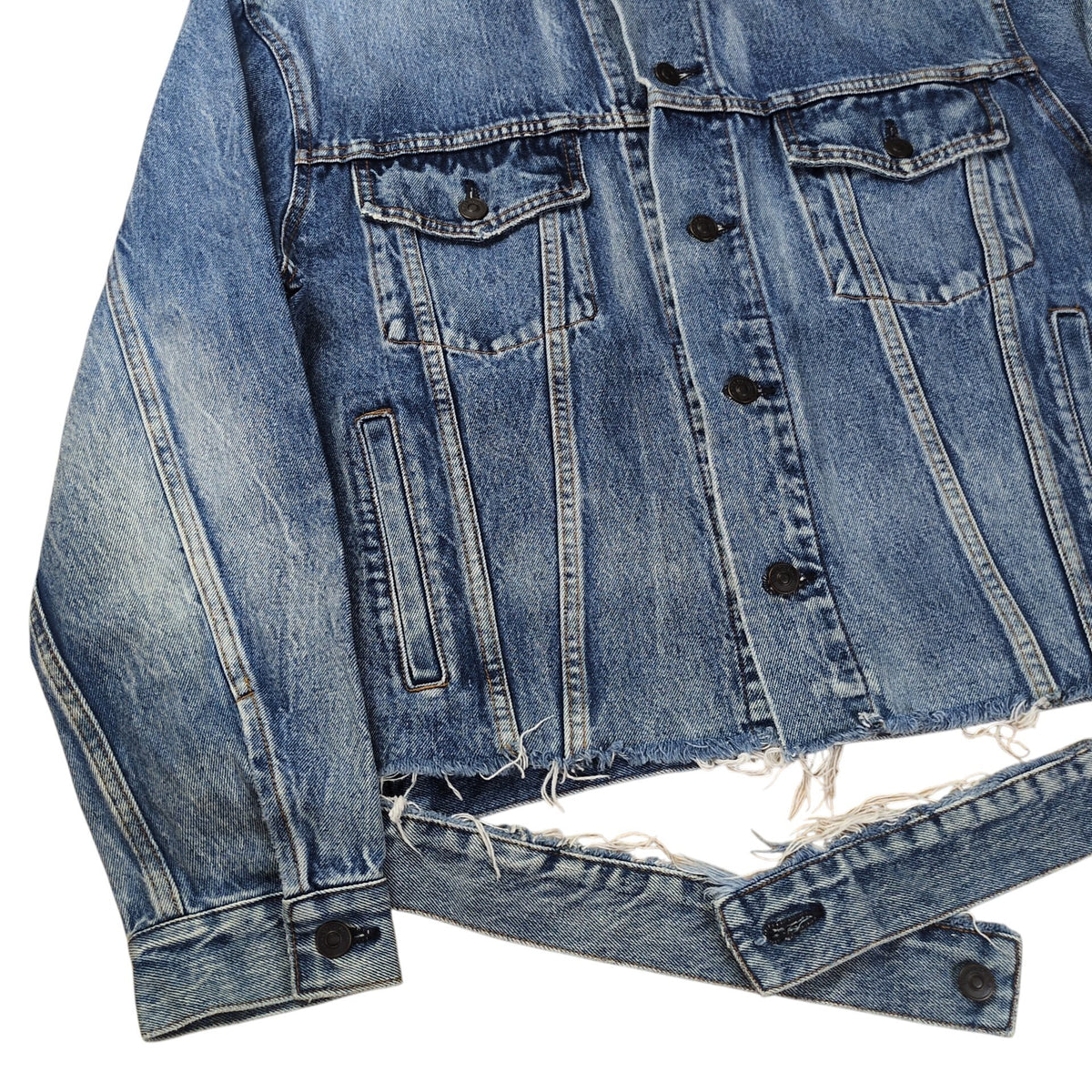 Balenciaga Neck Logo Distressed Denim Jacket Size 34