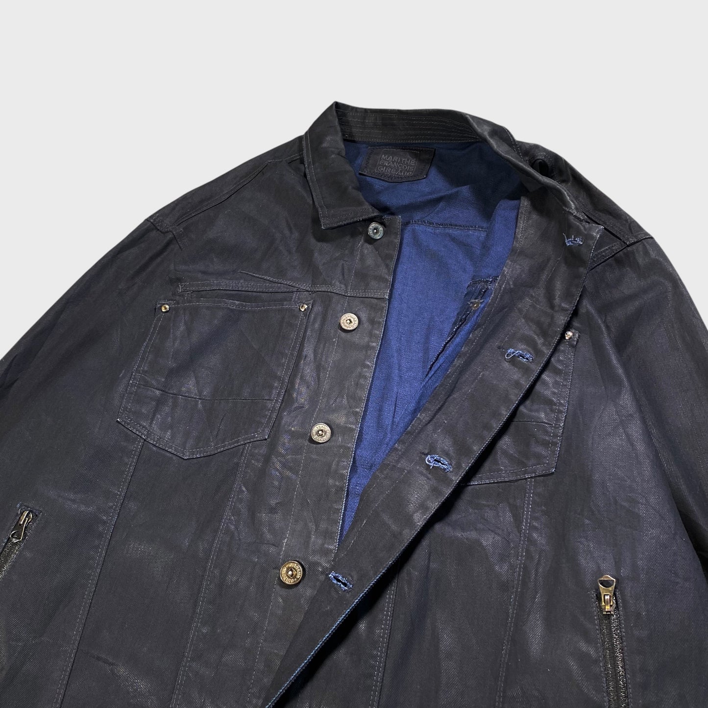 MARITHEFRANCOIS GIRBAUD Black Resin Denim Jacket Size 2XL