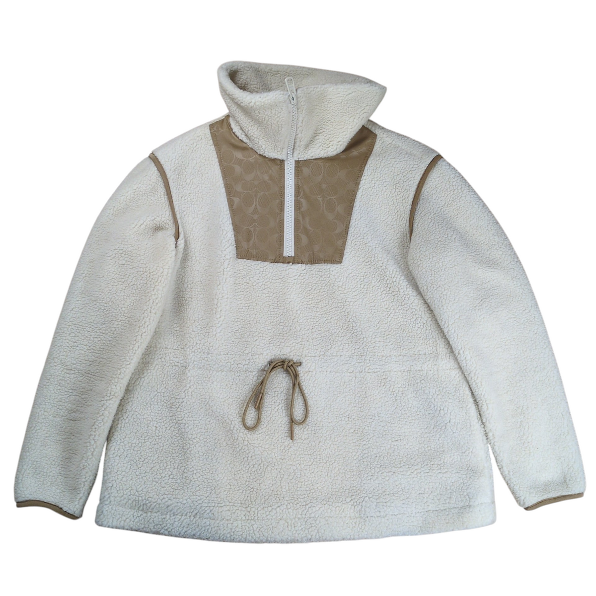 Coach Signature Pattern High Neck Fleece Jacket White Size S