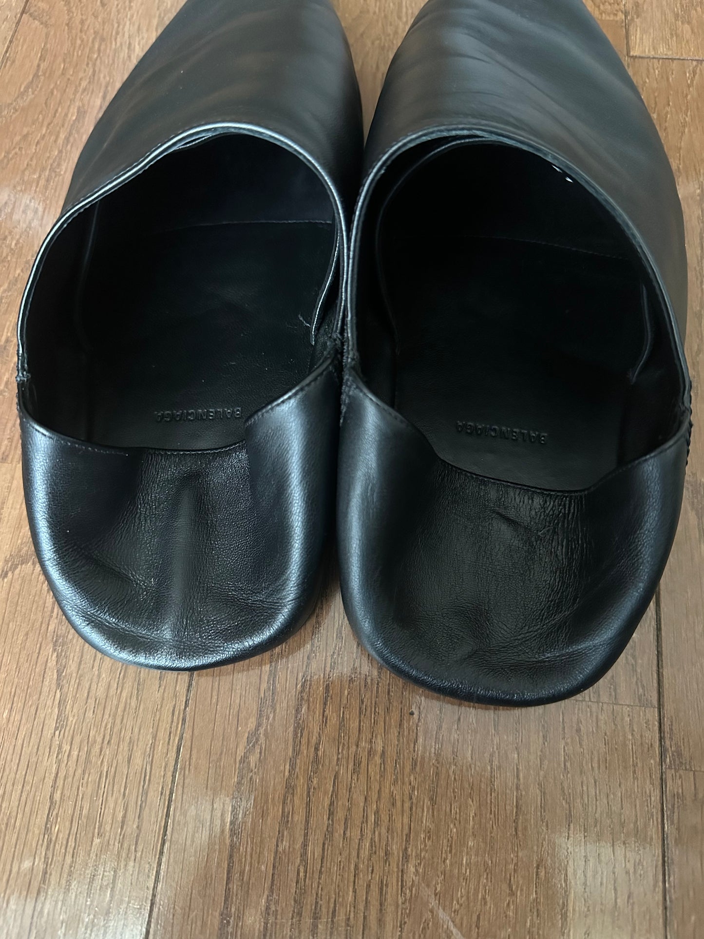 Balenciaga Black Pointed Toe Flat Mules Sandals
