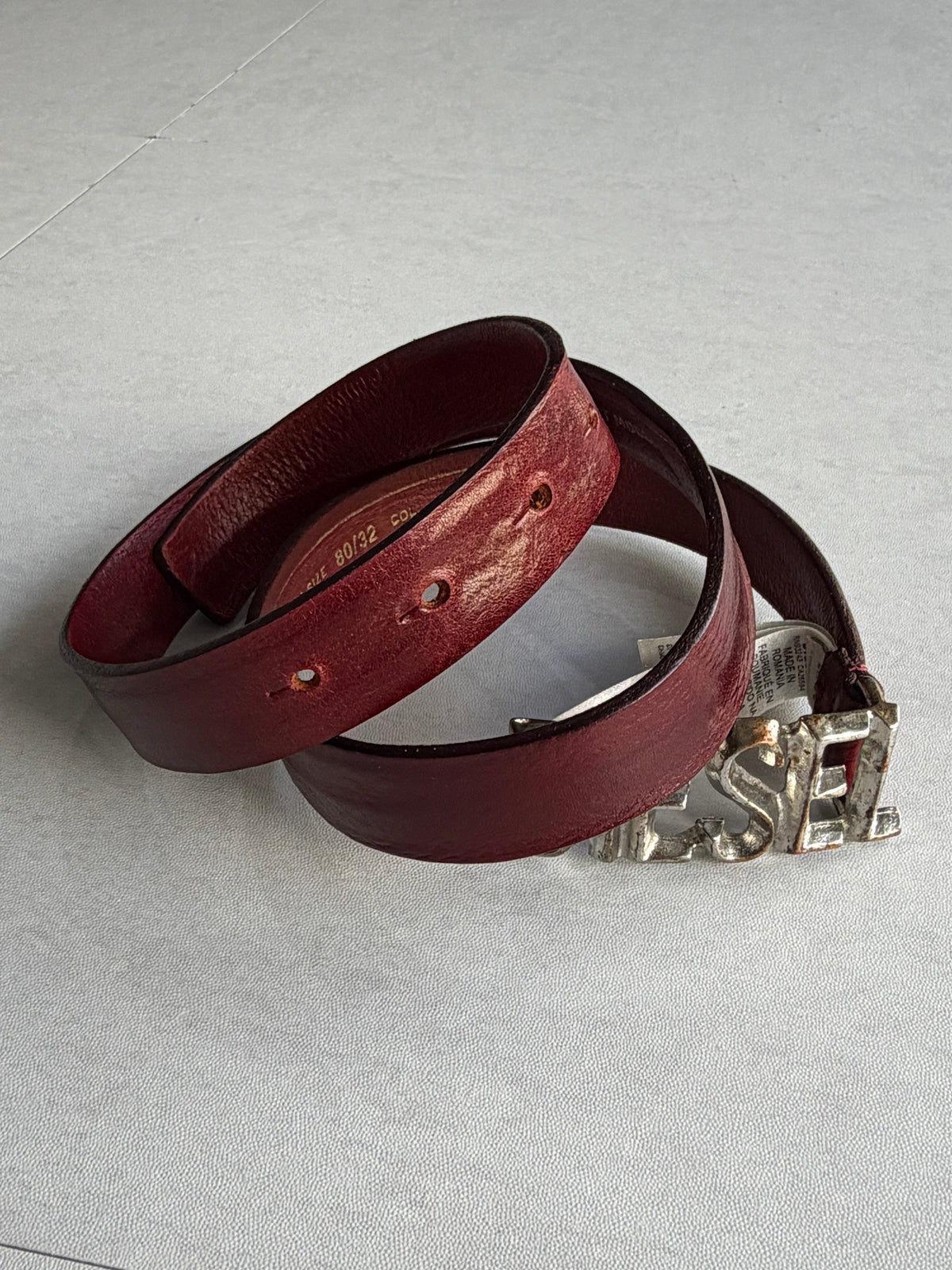 DIESEL Logo Buckle Leather Belt Size 80