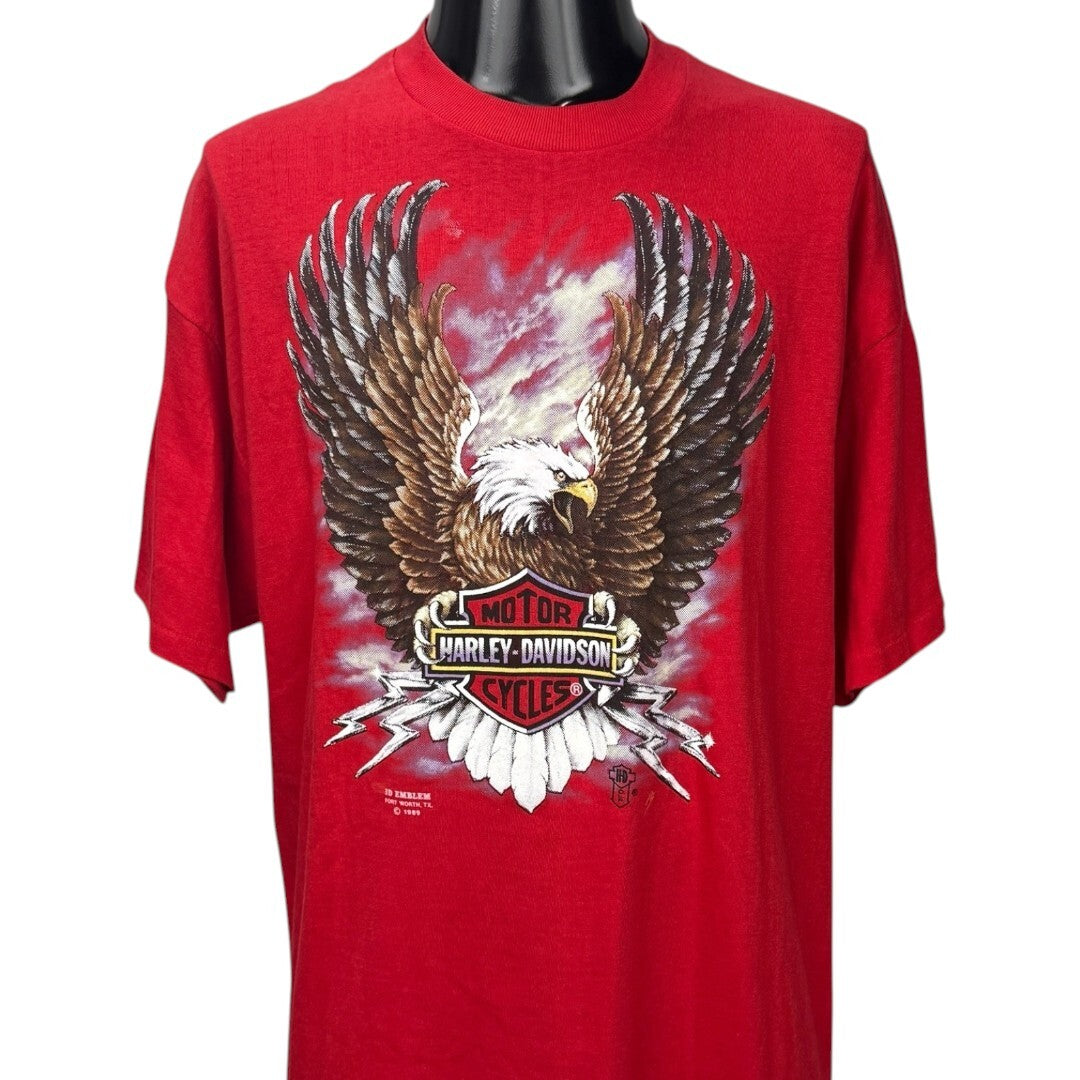HARLEY-DAVIDSON 80s 3D Emblem Eagle T-Shirt Red Size XL