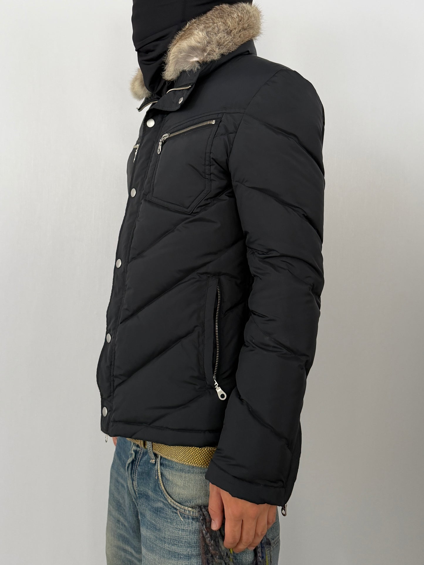 Vintage HAMNETT Black Rabbit Fur Down Jacket Size L