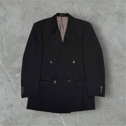 JUN MEN 80s/90s Black Wool Gabardine Tailored Jacket Size M