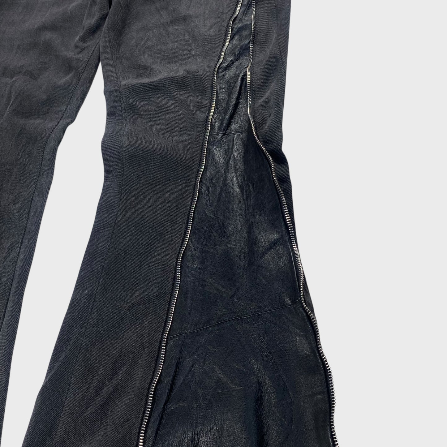 REMAKE Reconstructed Denim x Leather Zip Flare Pants Size 32