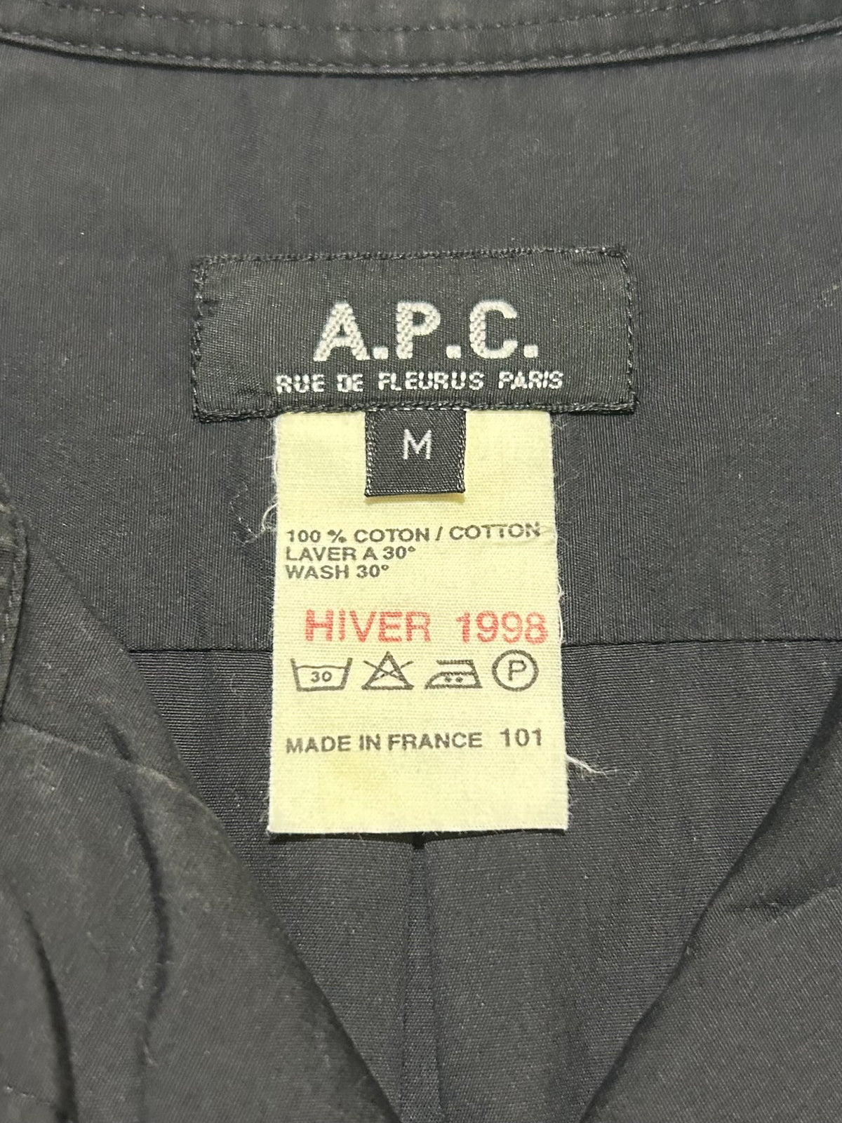 A.P.C. AW98 Plain Cotton Long Sleeve Shirt Black Size M