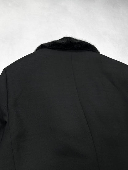 Emporio Armani Black Fur Collar Tailored Jacket Size 58