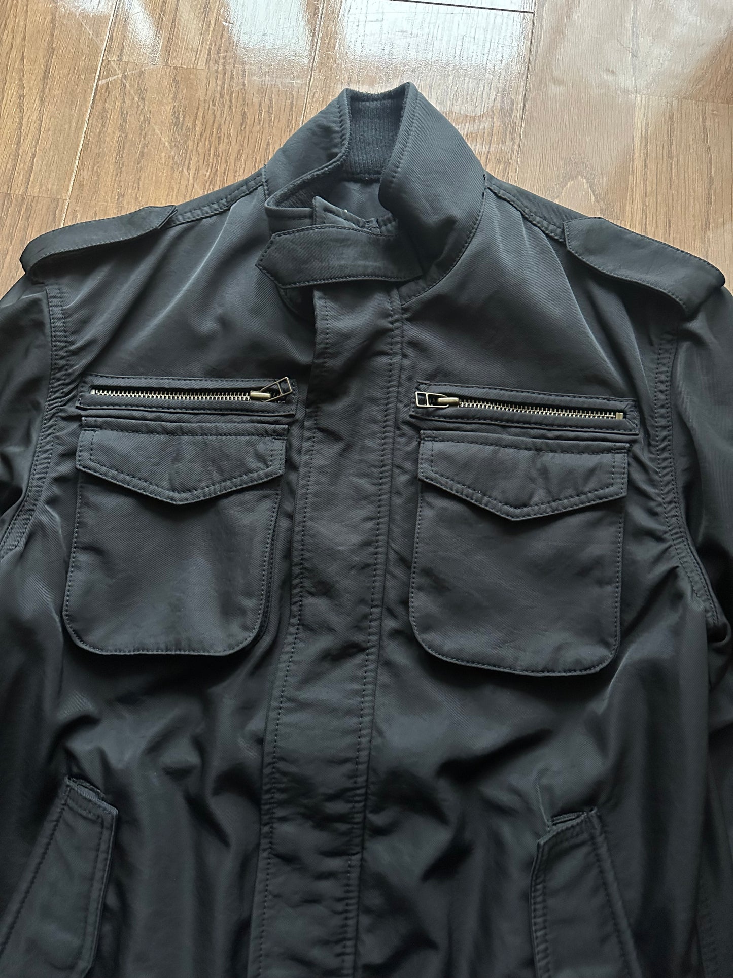 Vintage Black Military Belted Bomber Jacket Size S