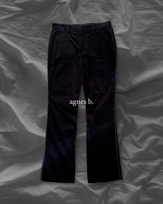 agnes b. Black Cotton Velour Flare Pants Size 40
