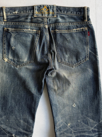 BACK BONE Worn Indigo Flared Jeans