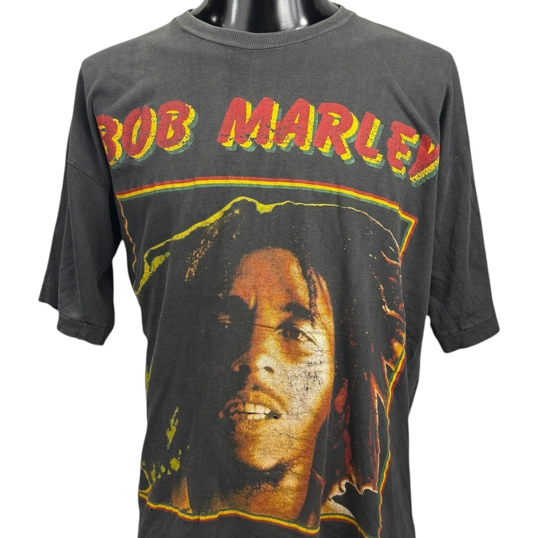BOB MARLEY 90s Vintage Faded Rasta Print T-Shirt Size L
