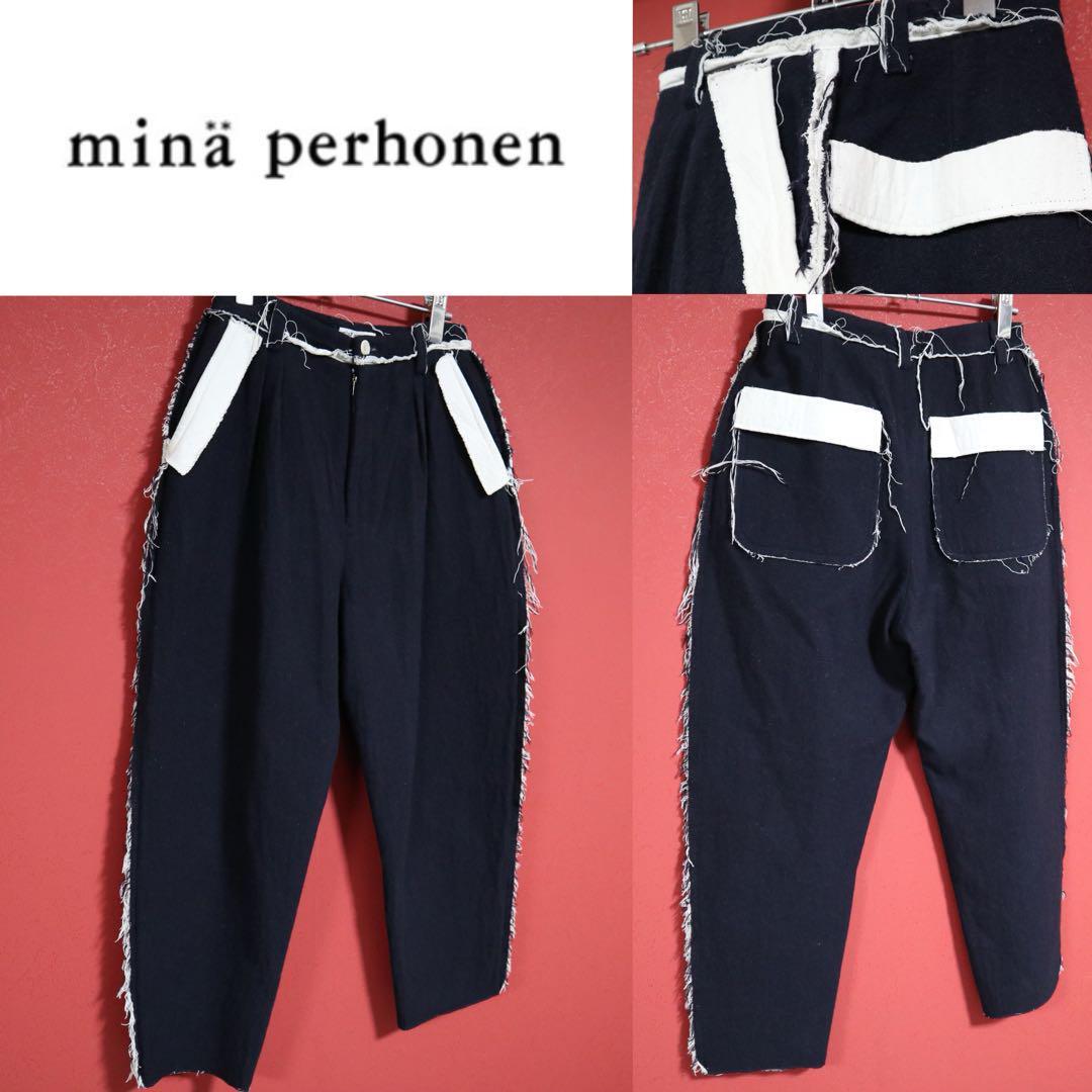mina perhonen Navy Frayed Wide Slacks Size 36