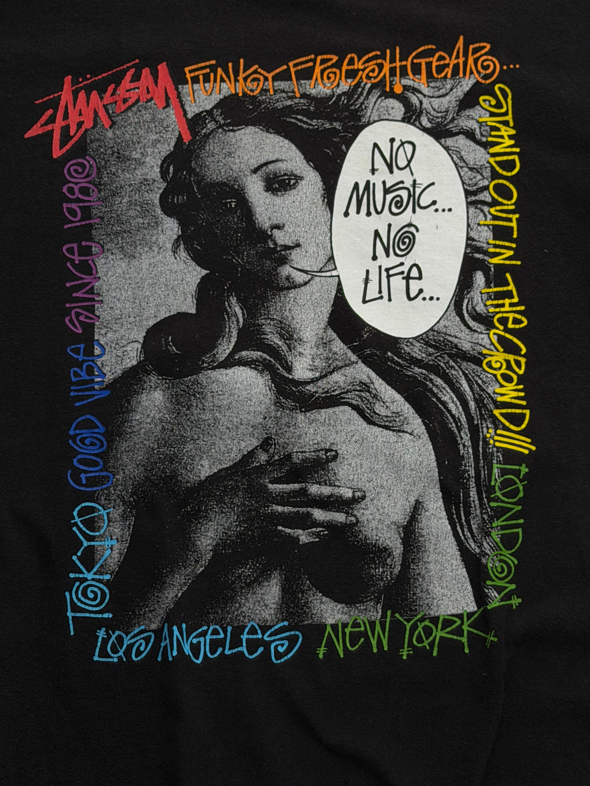 TOWER RECORDS x STUSSY Rainbow Music Is T-Shirt Black Size S