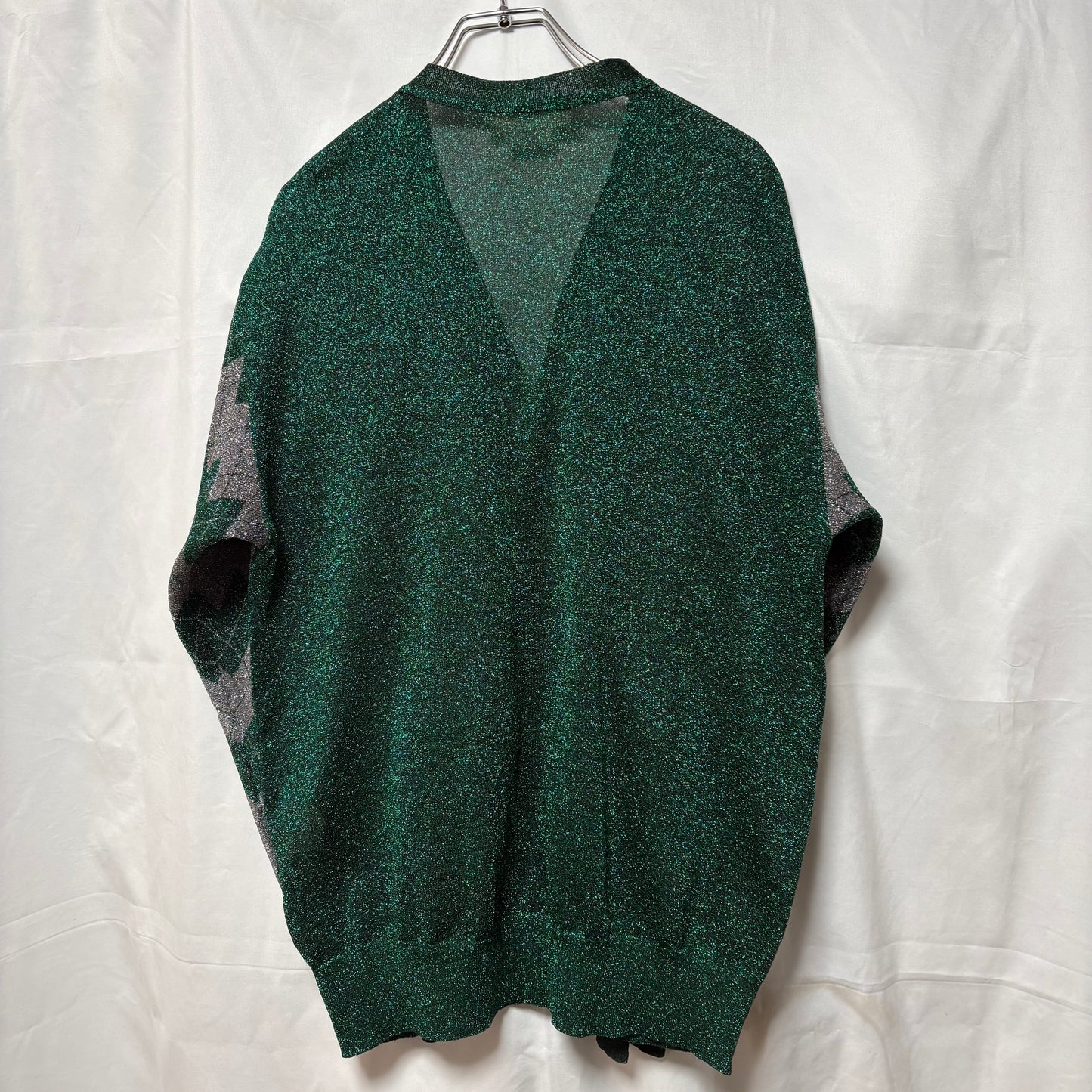 GANRYU 2012 Shiny Fabric Argyle Cardigan Green Size S