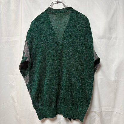 GANRYU 2012 Shiny Fabric Argyle Cardigan Green Size S